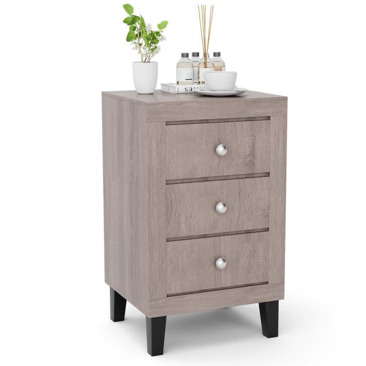 Nightstands |  Modern Nightstand with 3 Drawers for Bedroom Living Room Gray Bedroom Gray