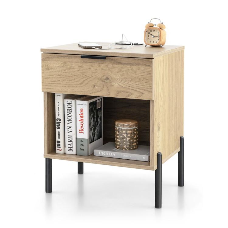 Nightstands |  Modern Nightstand with Charging Station Natural Bedroom Natural