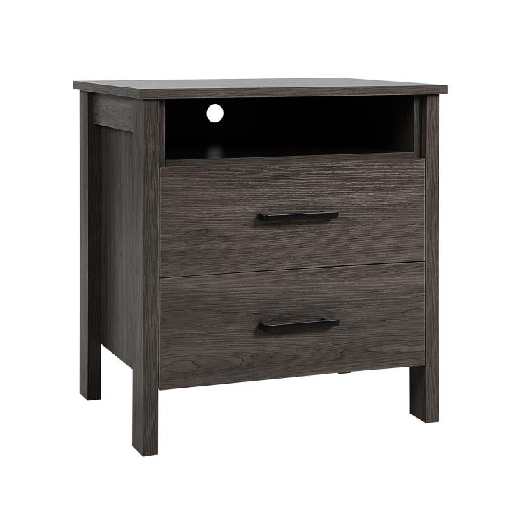 Nightstands |  Modern Wood Grain Nightstand with Cable Hole and Open Compartment Walnut Bedroom Nightstands