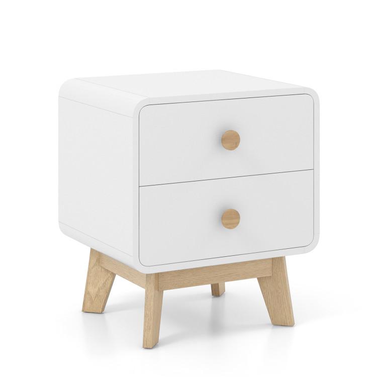 Nightstands |  Nightstand with 2 Drawers Solid Rubber Wood Legs White Bedroom Nightstands