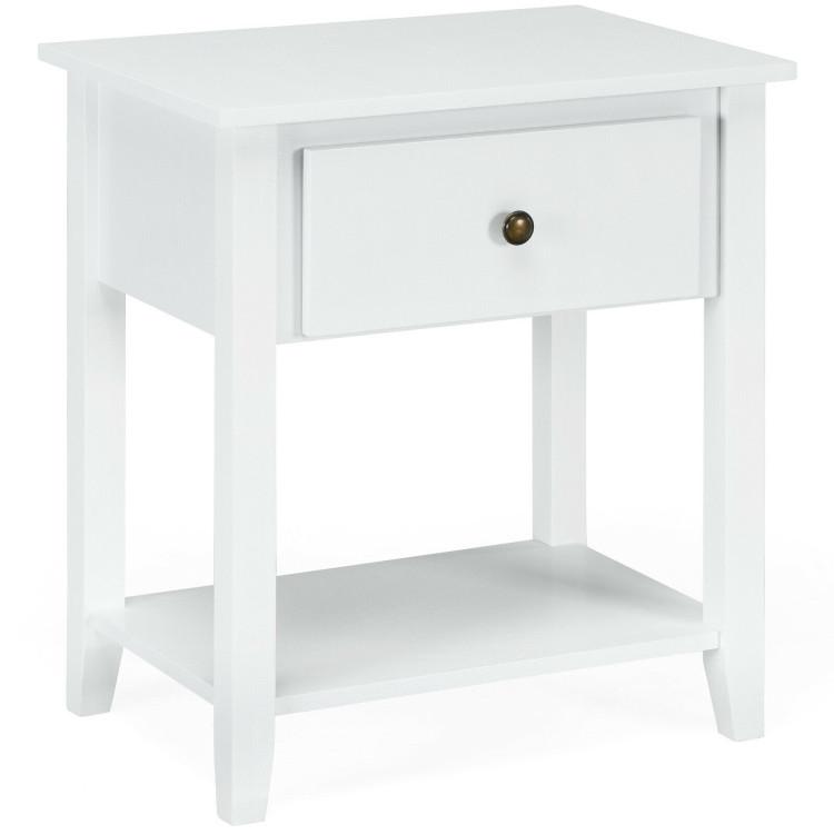 Nightstands |  Nightstand with Drawer and Storage Shelf for Bedroom White Bedroom Nightstands