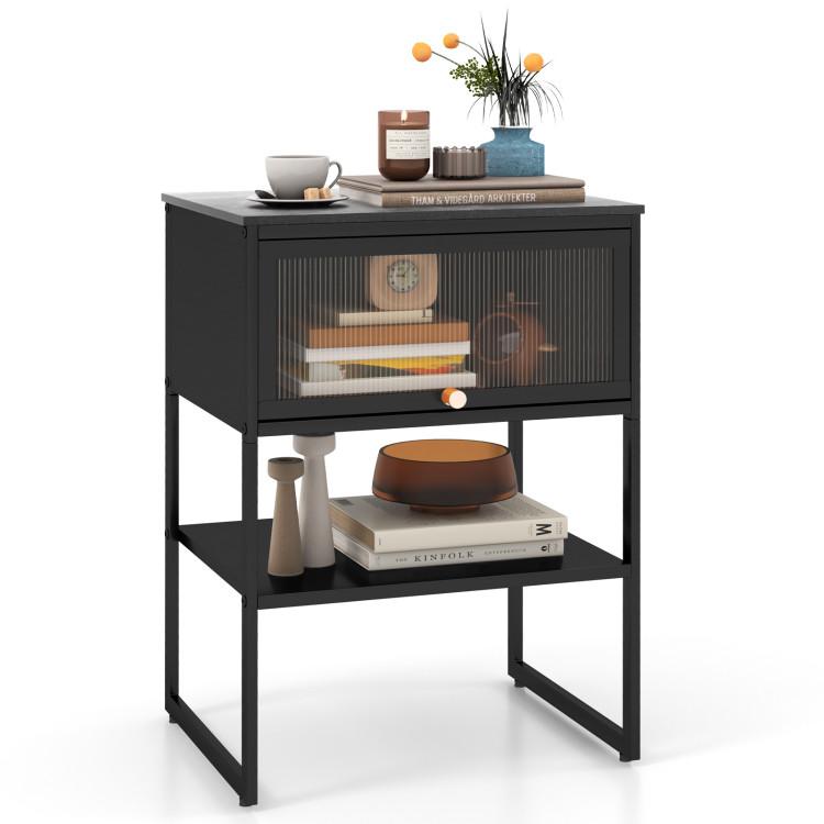 Nightstands |  Nightstand with Flip up Door Storage Shelf Black Bedroom Black