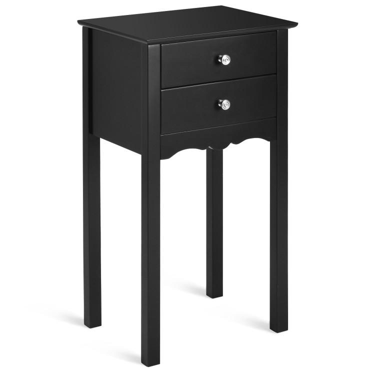 Nightstands |  Practical Sturdy Vintage Side End Table with 2 Storage Drawers Black Bedroom Black