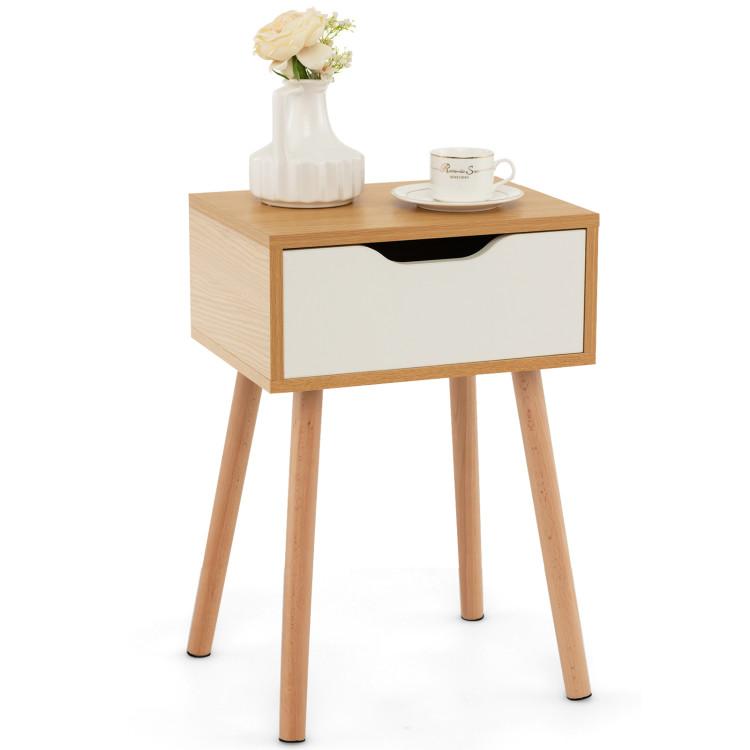 Nightstands |  Set of 1/2 Modern Nightstand with Storage Drawer for Bedroom Living Room Natural + White Bedroom Natural + White