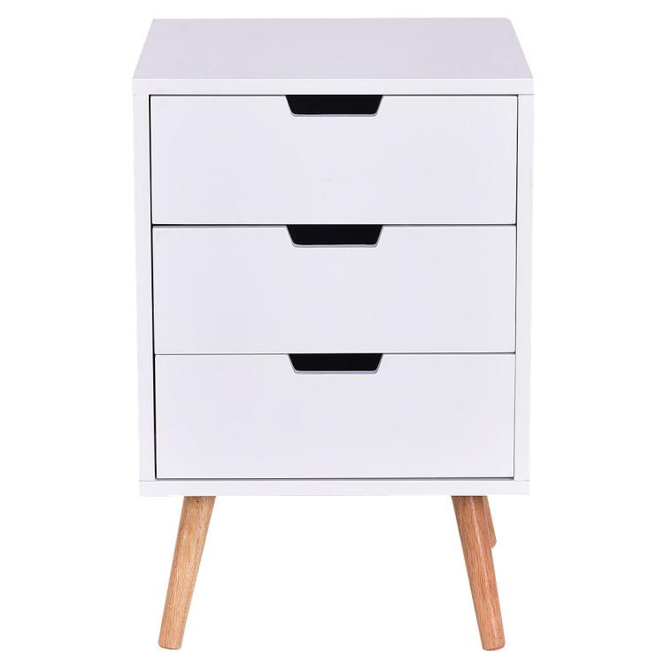 Nightstands |  Wood Side End Table Nightstand with 3 Drawers Mid-Century Accent White Bedroom Nightstands