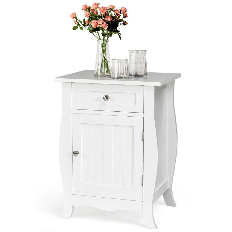 Nightstands |  Wooden Accent End Table with Drawer Storage Cabinet Nightstand White Bedroom Nightstands