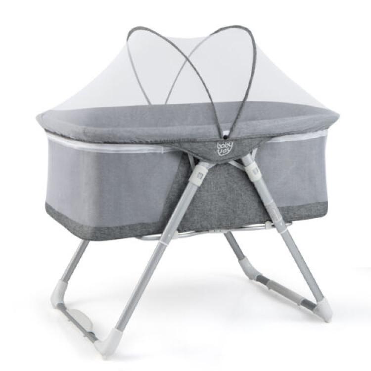 Nursery Furniture |  2-In-1 Baby Bassinet with Mattress and Net Gray Furniture Gray