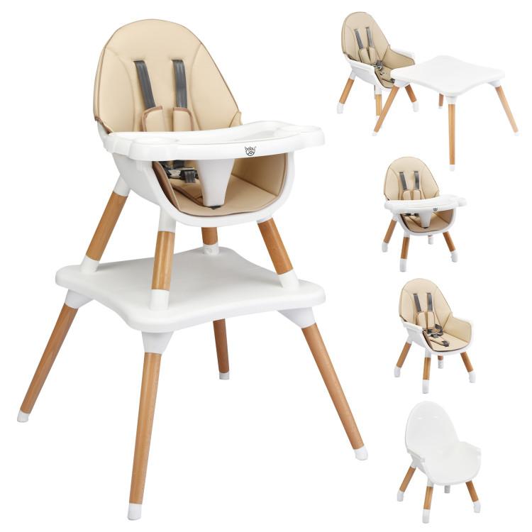 Nursery Furniture |  5-in-1 Baby Convertible Wooden High Chair with Detachable Tray Beige Furniture Beige