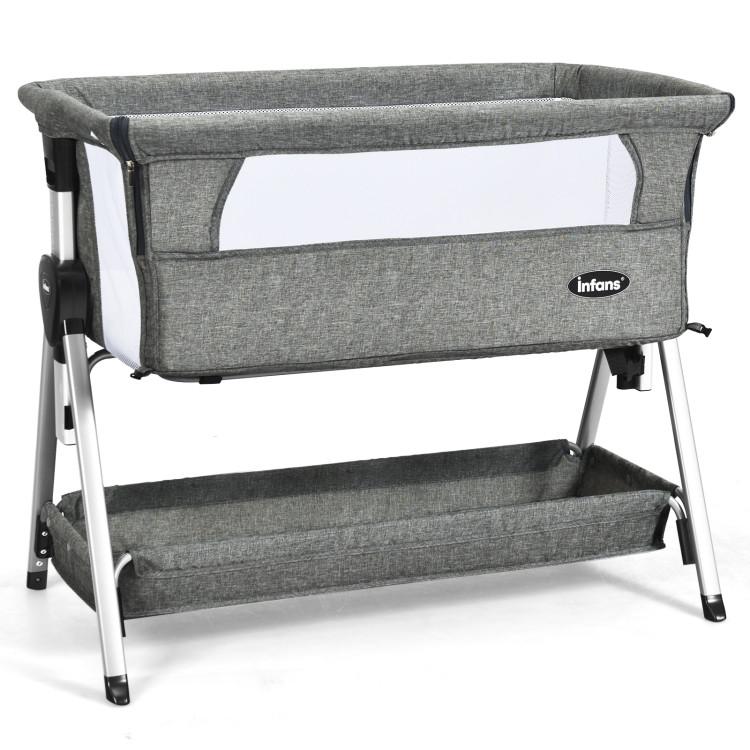 Nursery Furniture |  Adjustable Baby Bedside Crib with Large Storage Dark Gray Furniture Dark Gray