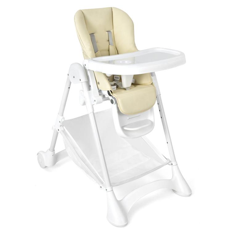 Nursery Furniture |  Baby Folding Chair with Wheel Tray Storage Basket Beige Furniture Beige