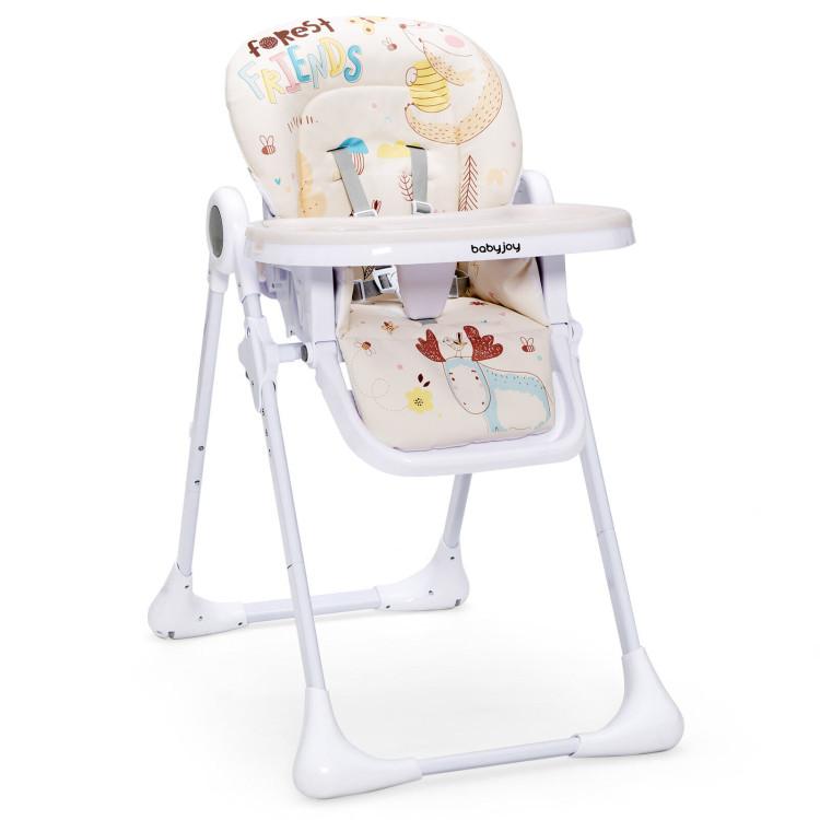 Nursery Furniture |  Baby High Chair Folding Feeding Chair with Multiple Recline and Height Positions Beige Furniture Beige