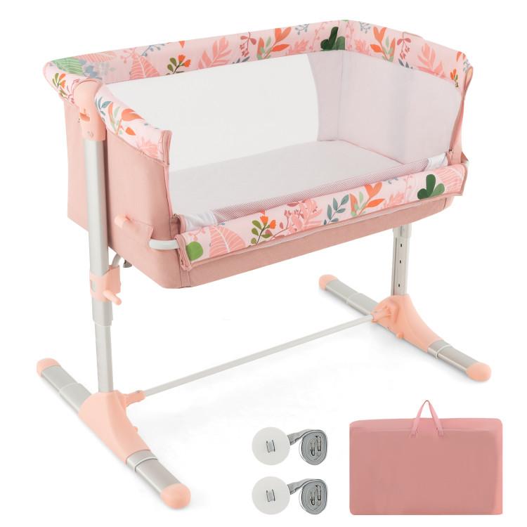 Nursery Furniture |  Folding Baby Bassinet Bedside Sleeper with 4 Adjustable Heights Pink Furniture Nursery Furniture