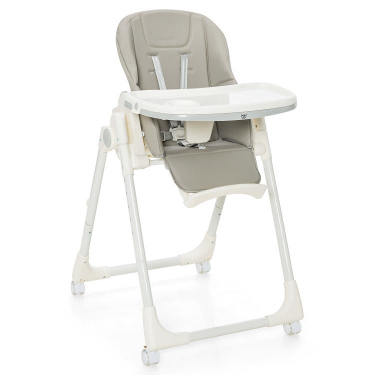 Nursery Furniture |  Folding High Chair with Height Adjustment and 360° Rotating Wheels Gray Furniture Gray