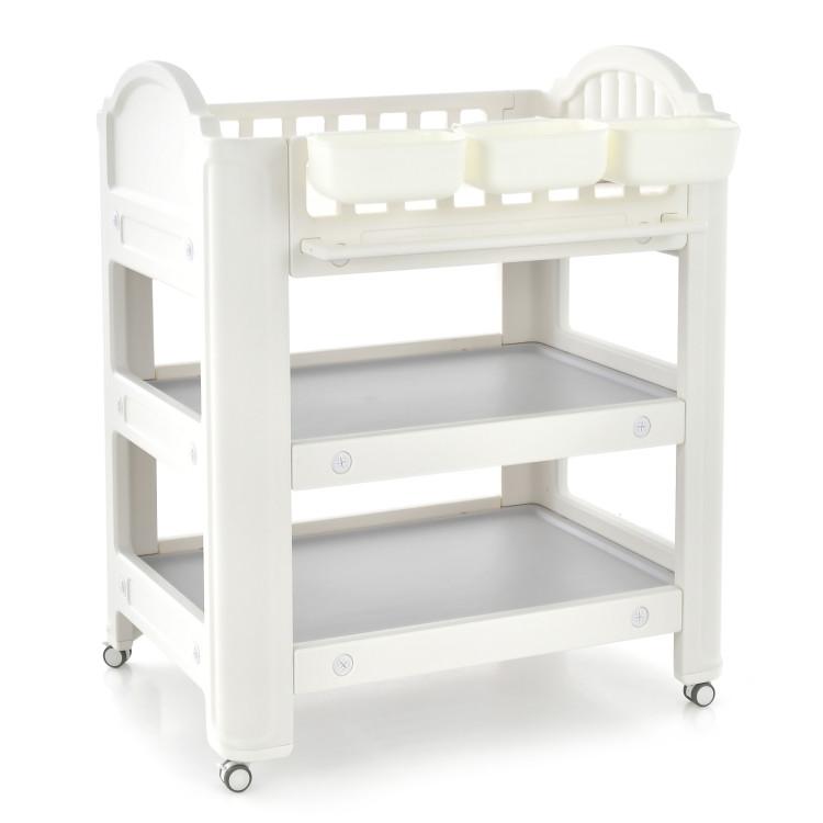 Nursery Furniture |  Mobile Diaper Changing Station with Storage Shelves and Boxes Beige Furniture Beige