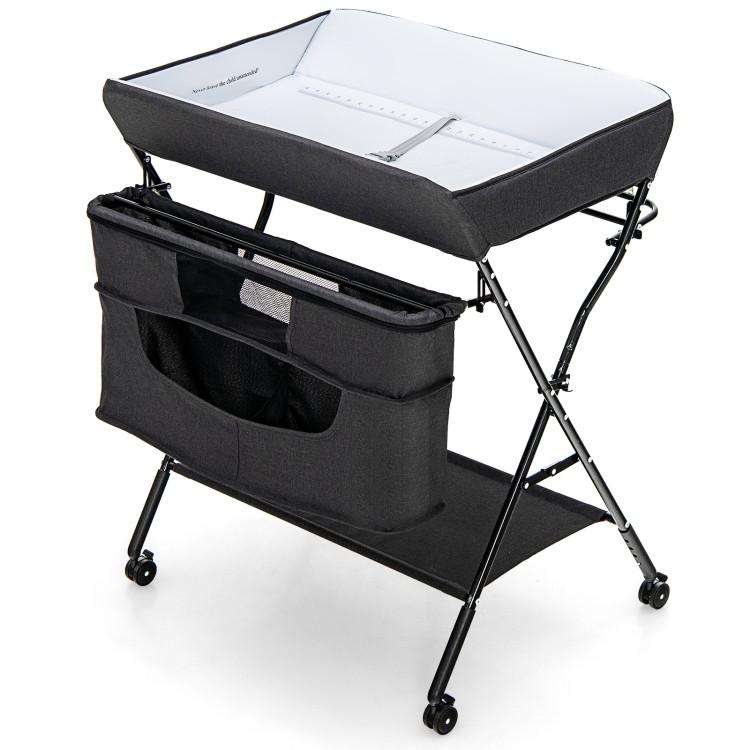 Nursery Furniture |  Portable Adjustable Height Newborn Nursery Organizer with Wheel Black Furniture Black