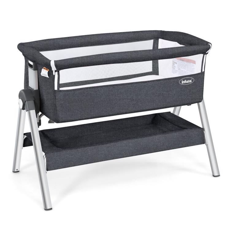 Nursery Furniture |  Portable Baby Bedside Sleeper with Adjustable Heights and Angle Gray Furniture Gray