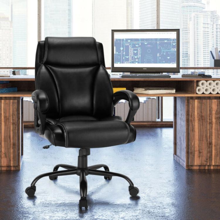 Office Chairs |  400 Pounds Big and Tall Adjustable High Back Leather Office Chair Black Home Office Black