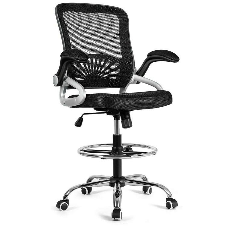 Office Chairs |  Adjustable Height Flip-Up Mesh Drafting Chair with Lumbar Support Black Home Office Black