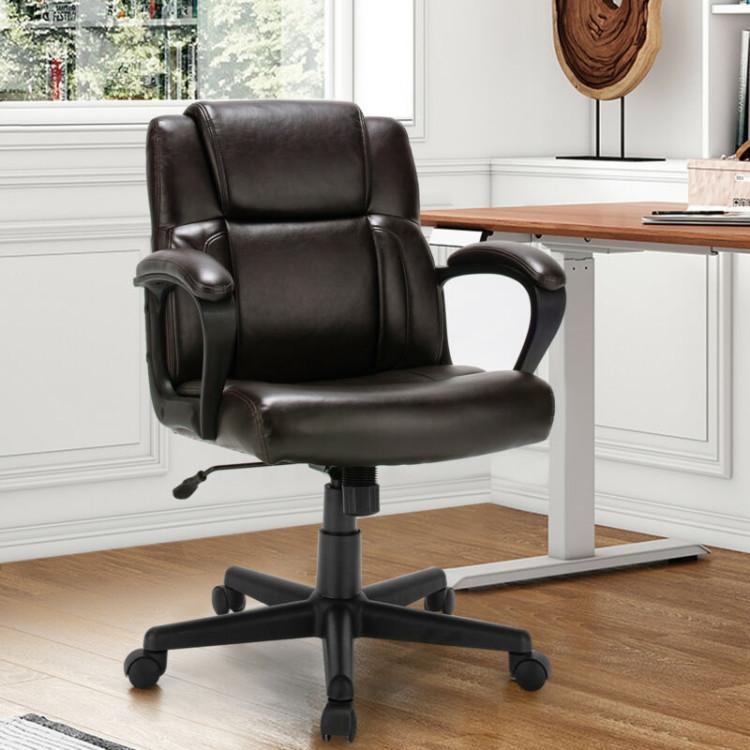 Office Chairs |  Adjustable Leather Executive Office Chair Computer Desk Chair with Armrest Brown Home Office Brown