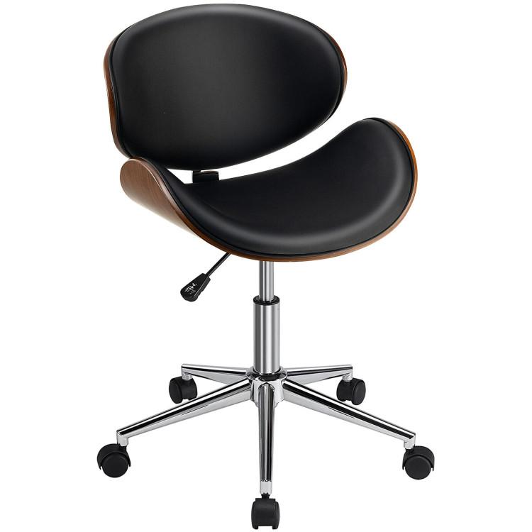 Office Chairs |  Adjustable Leather Office Chair Swivel Bentwood Desk Chair with Curved Seat Black Home Office Black