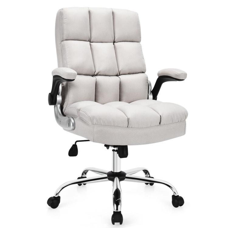 Office Chairs |  Adjustable Swivel Office Chair with High Back and Flip-up Arm for Home and Office Beige Home Office Beige