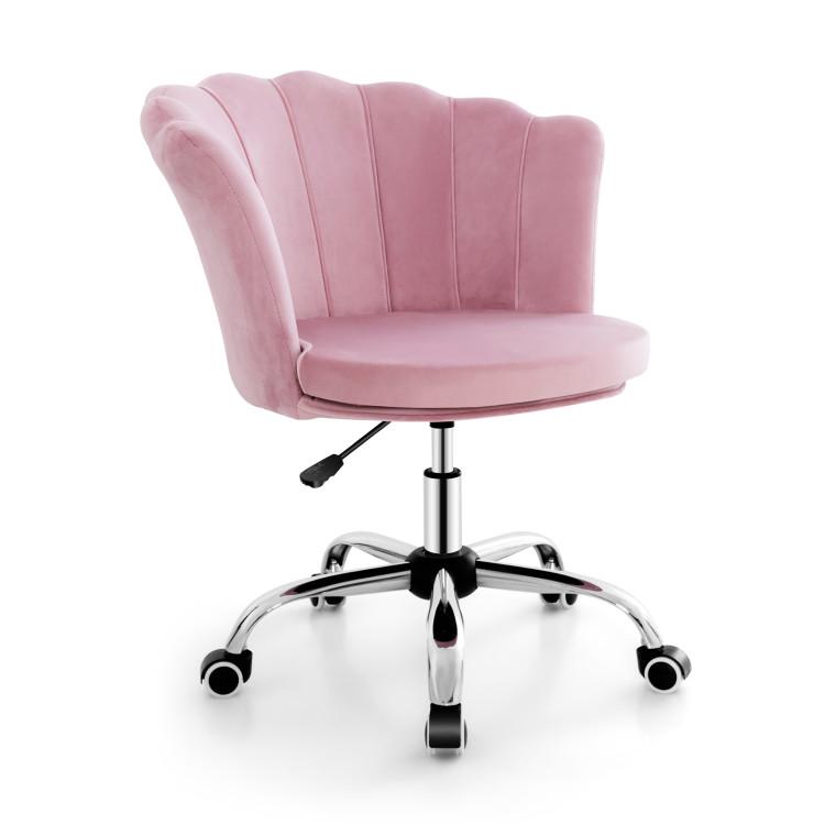 Office Chairs |  Adjustable Vanity Velvet Chair with Seashell Back and Wheels Pink Home Office Office Chairs