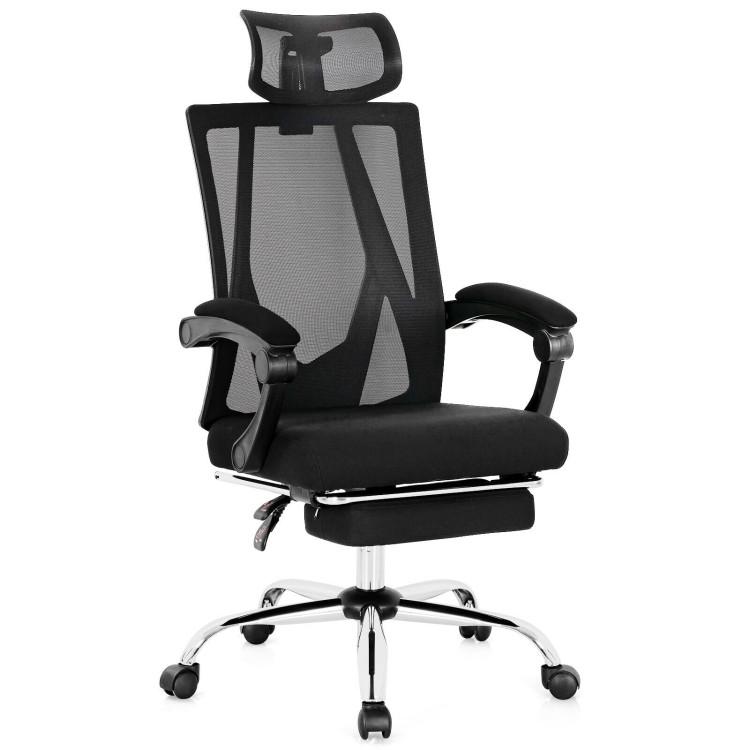 Office Chairs |  Ergonomic Recliner Mesh Office Chair with Adjustable Footrest Black Home Office Black