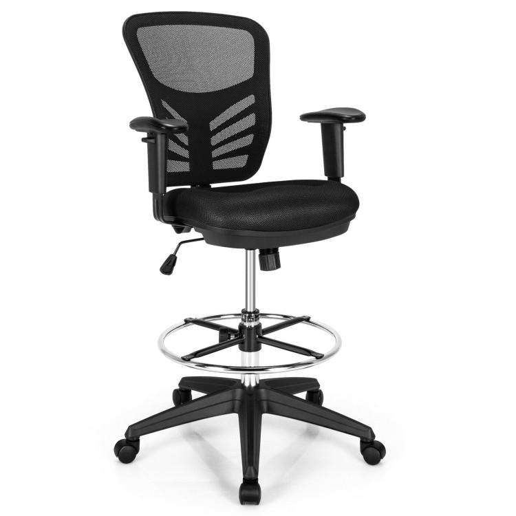 Office Chairs |  Mesh Drafting Chair Office Chair with Adjustable Armrests and Foot-Ring Black Home Office Black