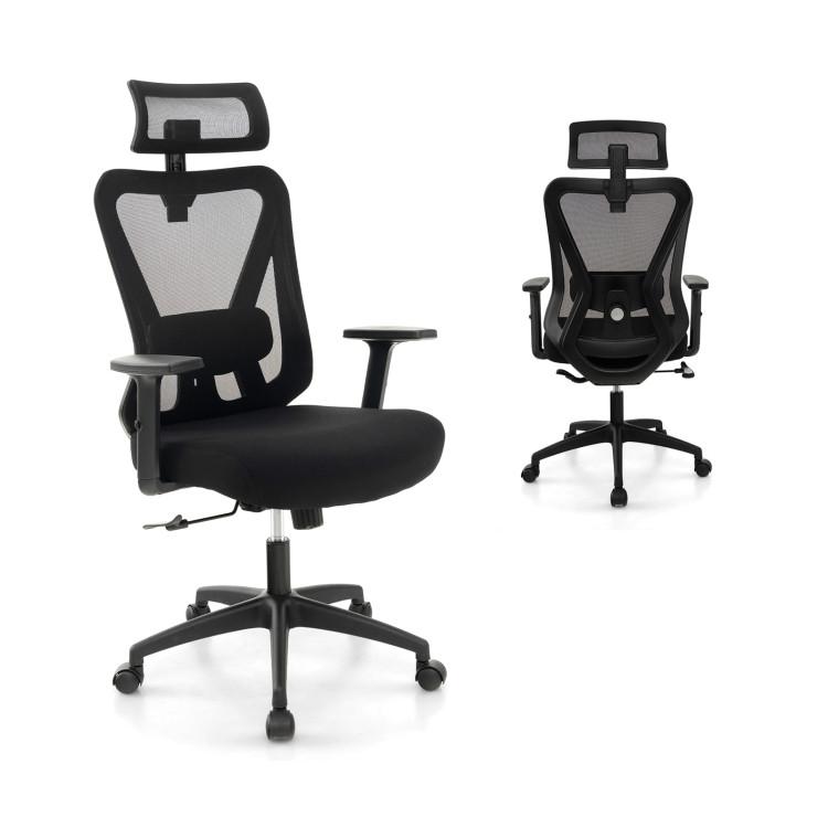 Office Chairs |  Mesh Ergonomic Office Chair Adjustable Swivel Task Chair with Rocking Backrest Black Home Office Black