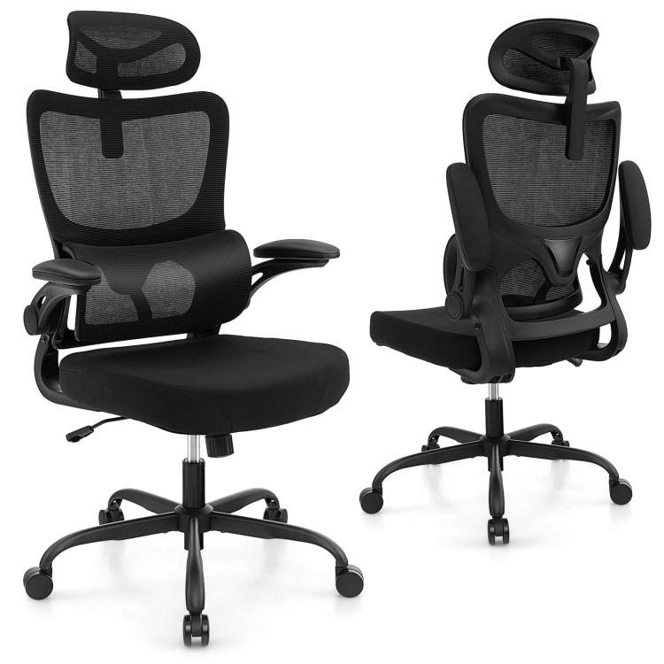 Office Chairs |  Mesh Office Chair with Adaptive Lumbar Support, Flip-up Armrests, Reclining Backrest Black Home Office Black