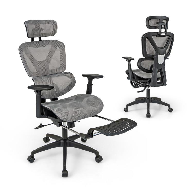 Office Chairs |  Mesh Office Chair with Tilting Backrest and Retractable Footrest Gray Home Office Gray