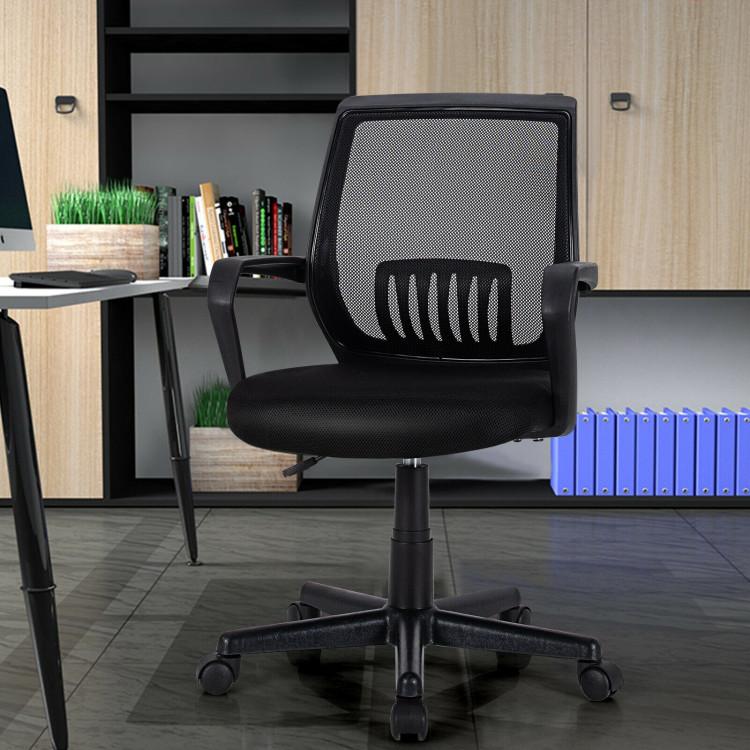 Office Chairs |  Mid-Back Mesh Height Adjustable Executive Chair with Lumbar Support Black Home Office Black