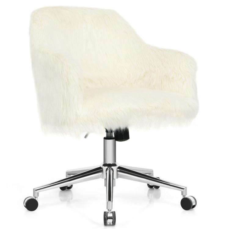 Office Chairs |  Modern Fluffy Faux Fur Vanity Office Chair for Teens Girls Beige Home Office Beige