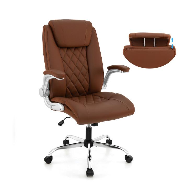 Office Chairs |  Modern Height Adjustable PU Leather Office Chair with Rocking Function Brown Home Office Brown