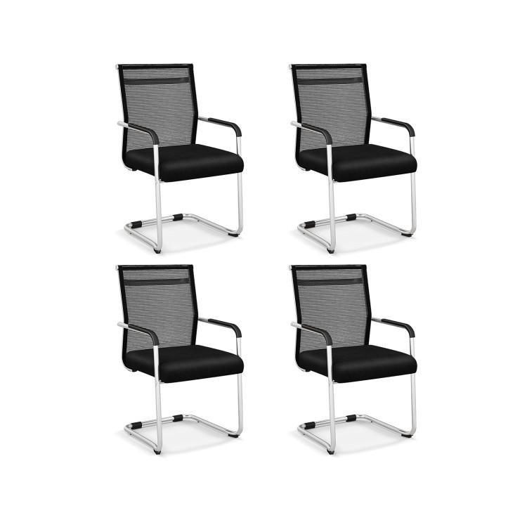 Office Chairs |  Office Guest Chairs Set of 4 with Metal Sled Base and Armrests Black Home Office Black