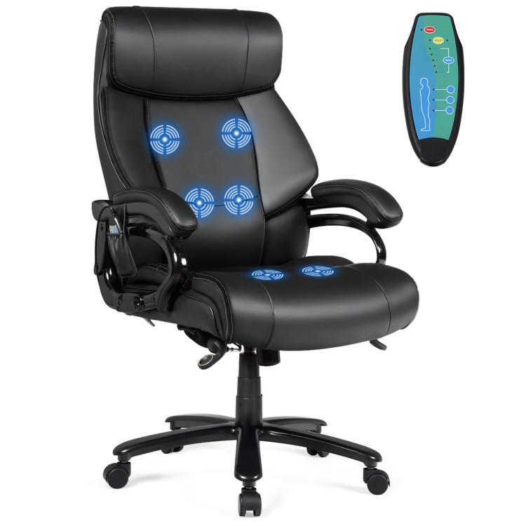 Office Chairs |  PU Leather Massage Office Chair with Thick Foam Cushion Black Home Office Black