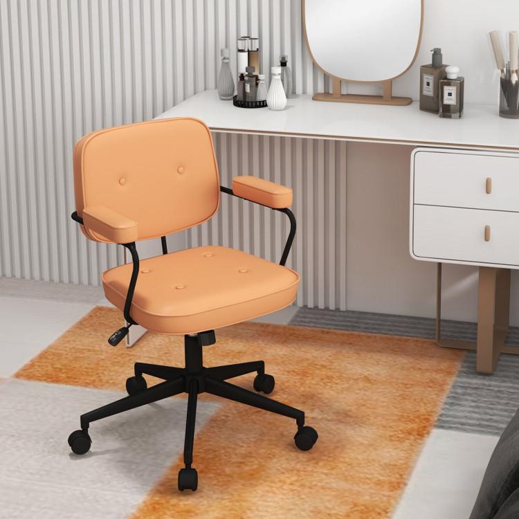 Office Chairs |  PU Leather Office Chair with Rocking Backrest and Ergonomic Armrest Orange Home Office Office Chairs