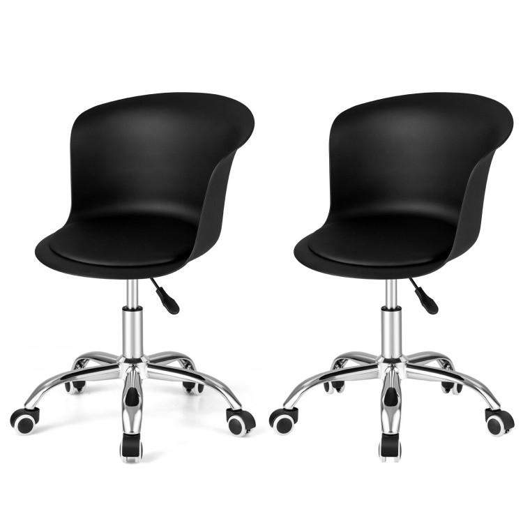 Office Chairs |  Set of 2 Adjustable Office Chair Swivel Desk Chair with PU Leather Seat Black Home Office Black