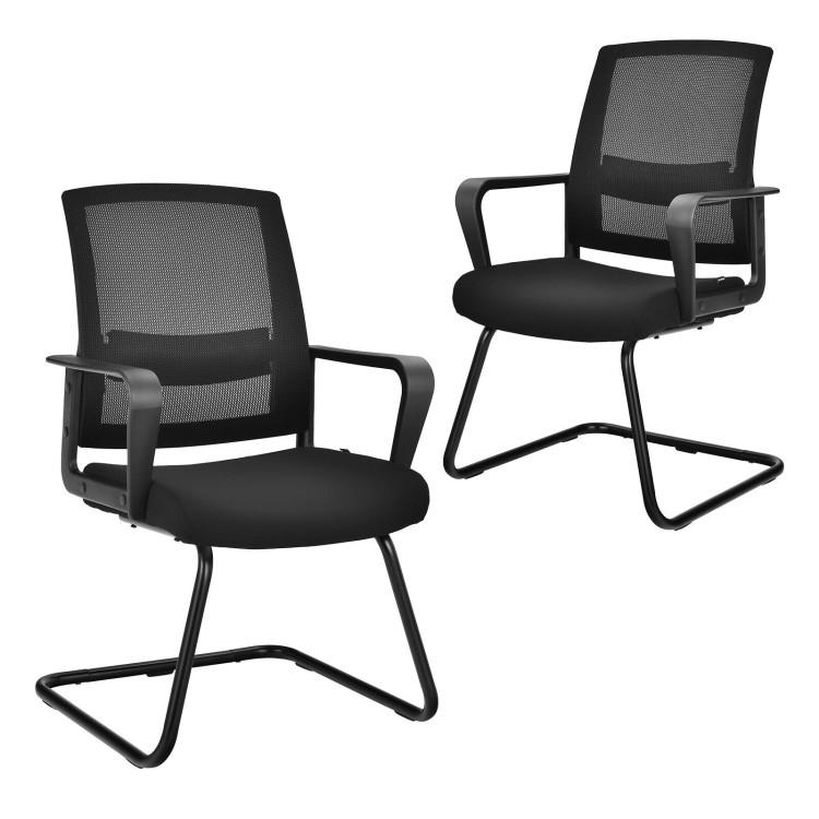 Office Chairs |  Set of 2 Conference Office Chairs with Lumbar Support Black Home Office Black