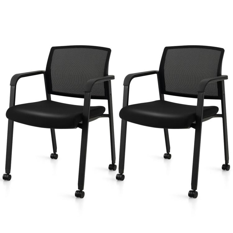 Office Chairs |  Set of 2 Stackable Rolling Office Chairs with Mesh Backrest Black Home Office Black