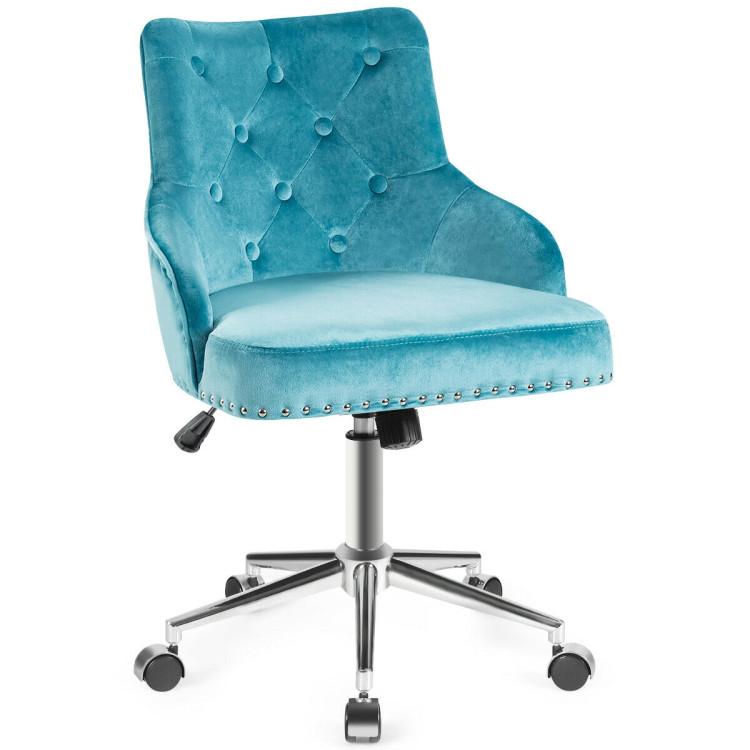 Office Chairs |  Tufted Upholstered Swivel Computer Desk Chair with Nailed Tri Turquoise Home Office Office Chairs