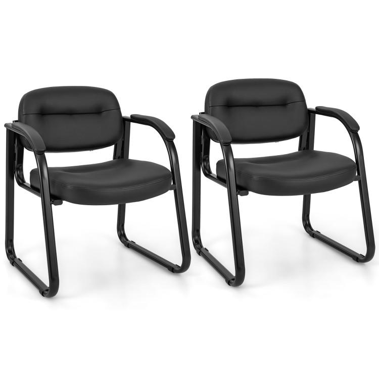 Office Chairs |  Waiting Room Chair Set of 2 Reception Chairs with Sled Base and Padded Arm Rest Black Home Office Black