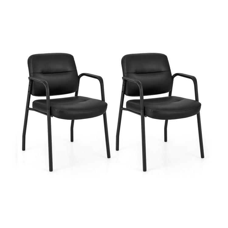 Office Chairs |  Waiting Room Guest Chair Set of 2 Upholstered Reception Chairs with Mixed PU Leather and Integrated Armrests Black Home Office Black