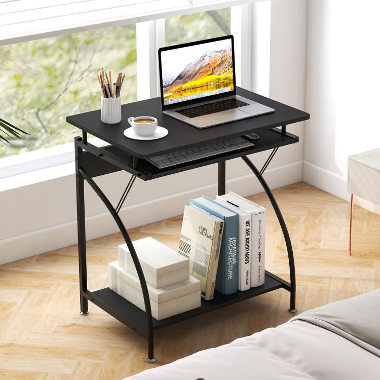 Office Desks |  27.5 Inch Laptop Table Computer Desk for Small Spaces with Pull-out Keyboard Tray Black Home Office Black