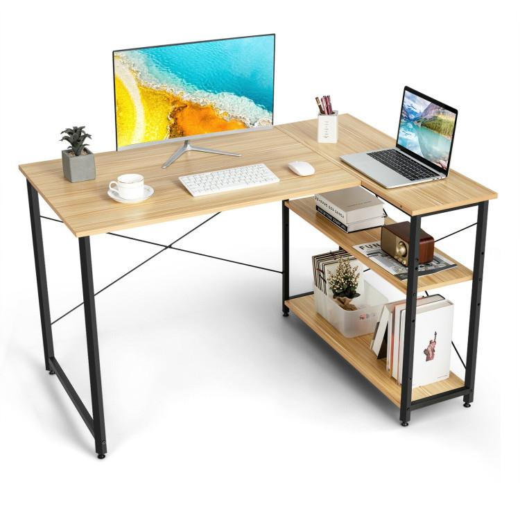 Office Desks |  48 Inch Reversible L Shaped Computer Desk with Adjustable Shelf Natural Home Office Natural