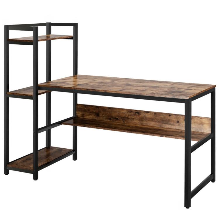 Office Desks |  59-Inch Computer Desk Home Office Workstation with 4-Tier Storage Shelves Rustic Brown Home Office Office Desks