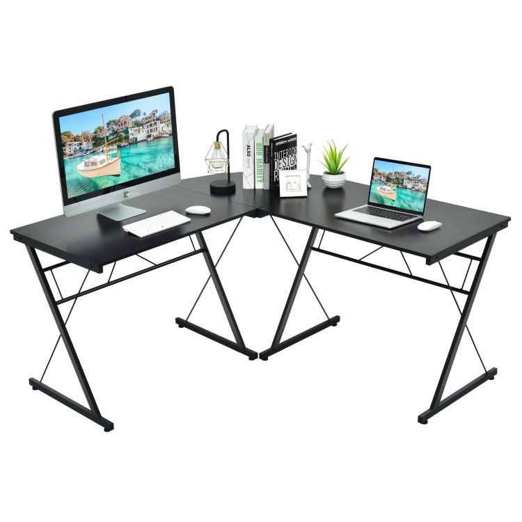 Office Desks |  59 Inch L-Shaped Desk Corner Computer Desk with Round Corner Black Home Office Black