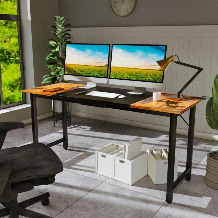 Office Desks |  63 Inch Modern Splice Computer Desk with Heavy Duty Steel Frame Black, Rustic Brown Home Office Black, Rustic Brown