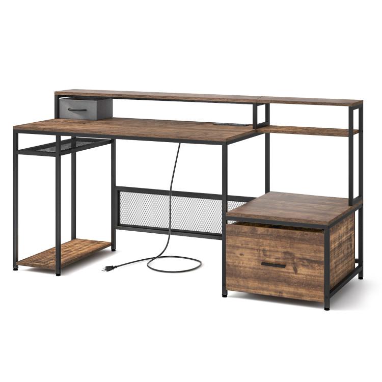 Office Desks |  67 Inch Computer Desk with Monitor Stand & File Drawer Rustic Brown Home Office Office Desks