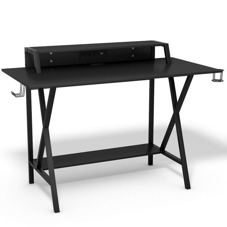 Office Desks |  All-in-One Professional Gaming Desk with Cup and Headphone Holder Black Home Office Black